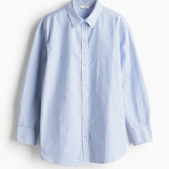 NWT H&M Oxford Poplin Striped Button Down Shirt M - Picture 3 of 15